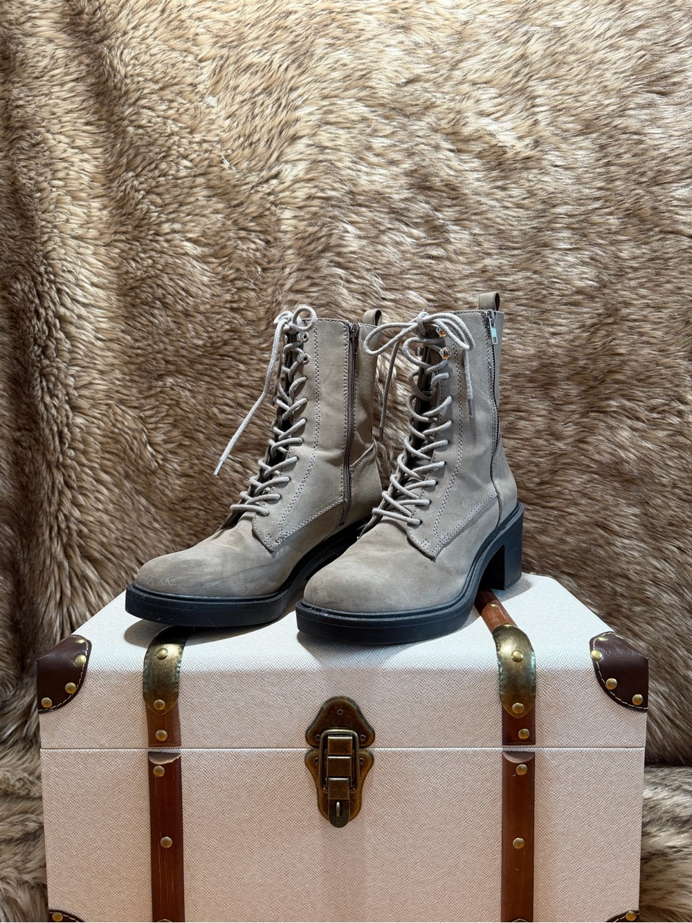 MIA Taupe Lace-Up Heeled Combat Boots